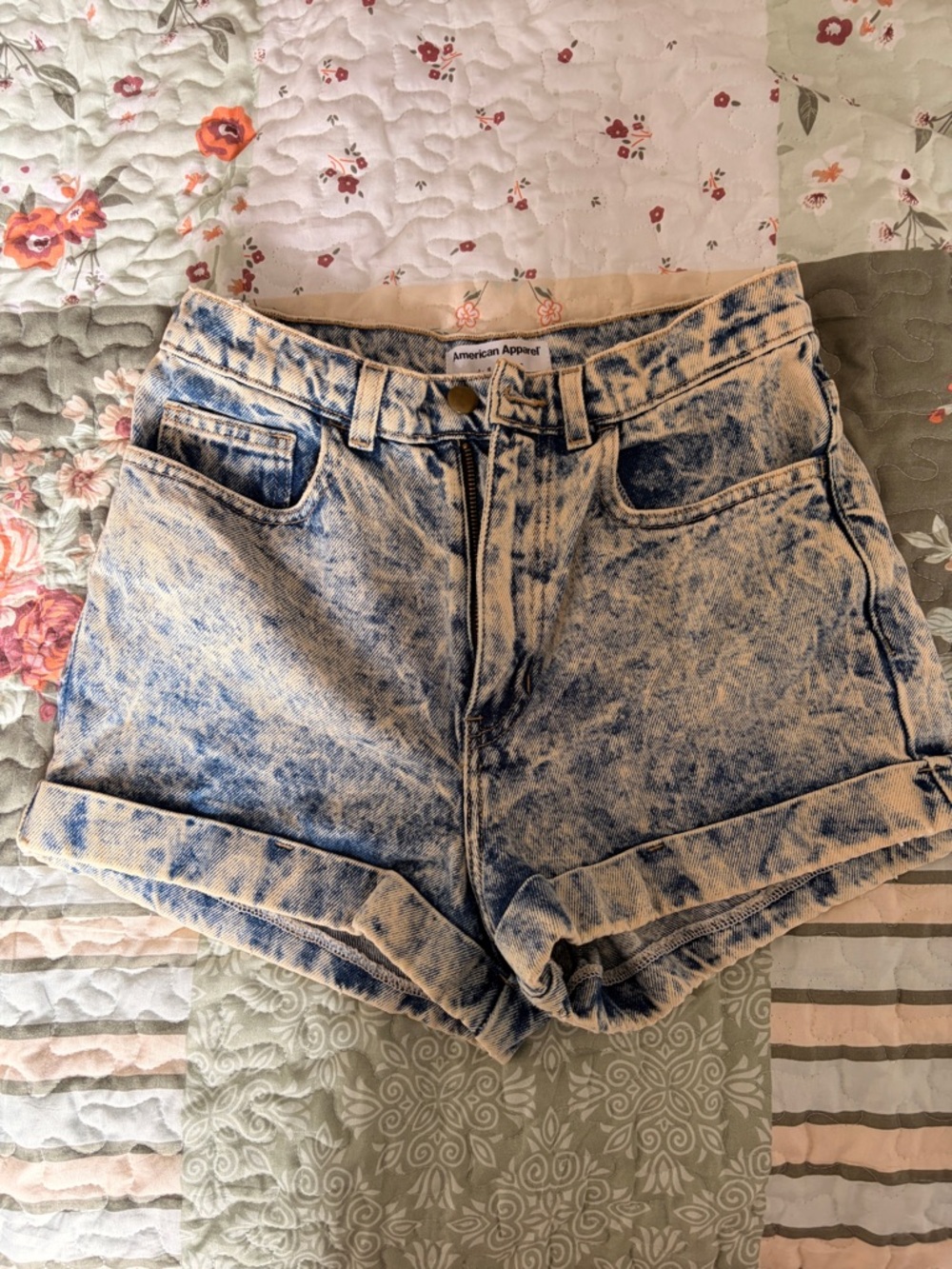 American Apparel Blue Acid-Wash Jean Shorts